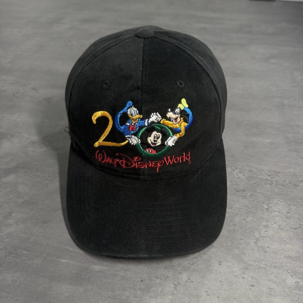 Vintage Disney World Hat Black Y2K‎ 2000 Mickey Mouse Goofy Daffy Duck Cartoon